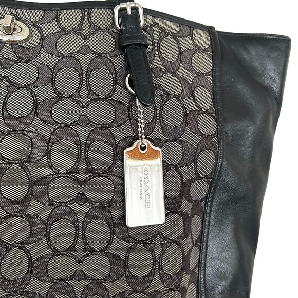 Coach Turnlock Signature Jacquard Monogram Black Gray Tote - Picture 3 of 12